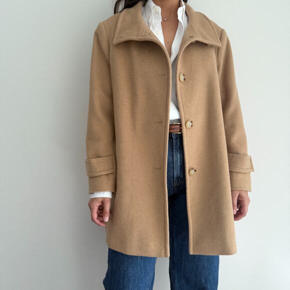 Ralph Lauren Wool Blend Car Coat Womens XL Camel Icon A Line Minimalist Luxury - Picture 2 of 16